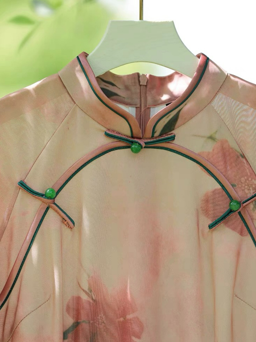 Ya Jie Flounce Sleeve Floral Cheongsam-The Black Bow-