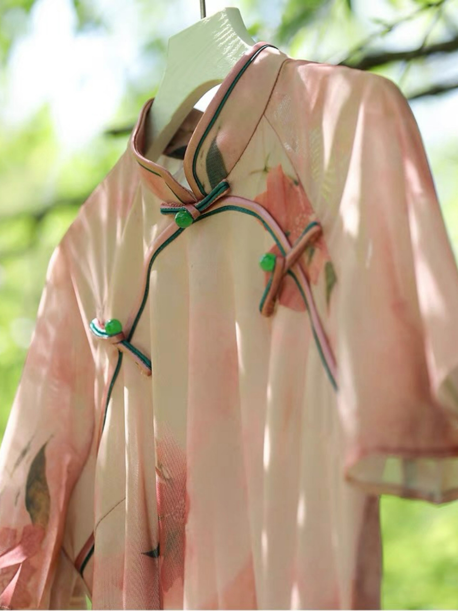 Ya Jie Flounce Sleeve Floral Cheongsam-The Black Bow-