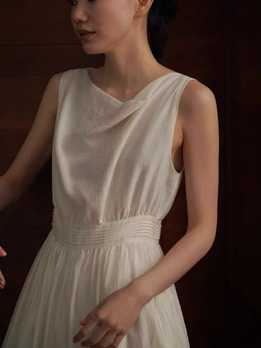 Hadassah Drape Collar Sheer Flowy Dress
