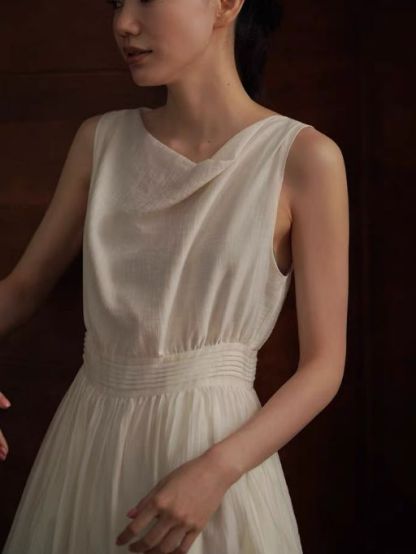 Hadassah Drape Collar Sheer Flowy Dress