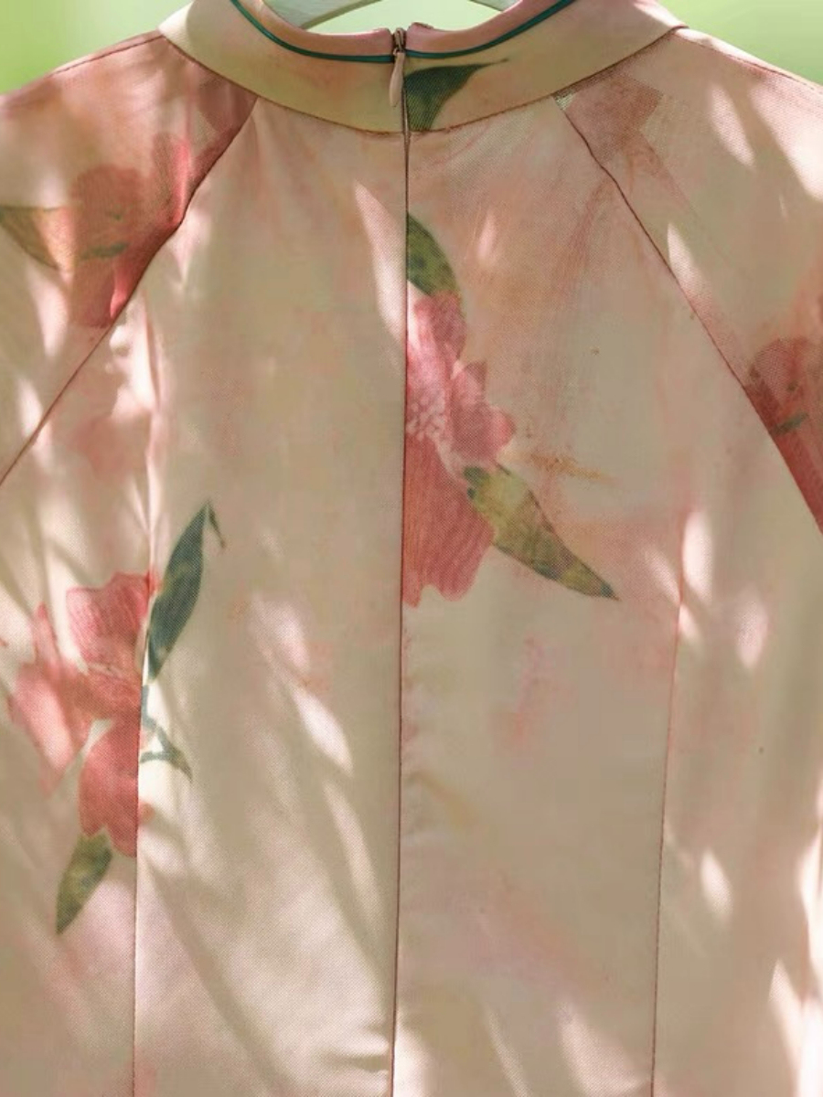 Ya Jie Flounce Sleeve Floral Cheongsam-The Black Bow-