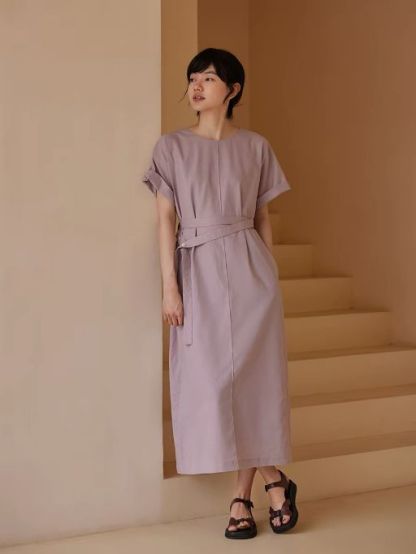 Harlan Linen Cotton Blend Waist Tie Dress