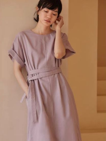 Harlan Linen Cotton Blend Waist Tie Dress