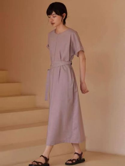 Harlan Linen Cotton Blend Waist Tie Dress