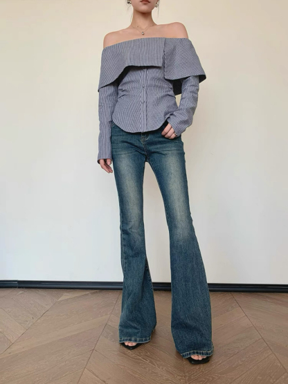 Xenobia Off Shoulder Stripe Shirt
