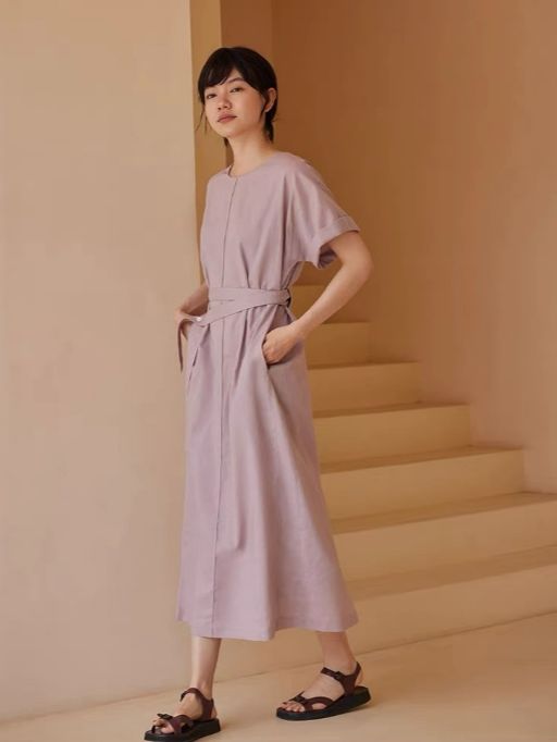 Harlan Linen Cotton Blend Waist Tie Dress