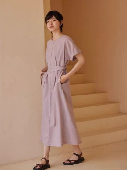 Harlan Linen Cotton Blend Waist Tie Dress