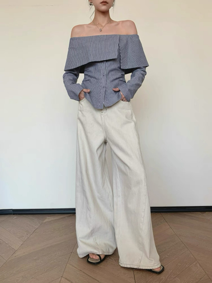 Xenobia Off Shoulder Stripe Shirt