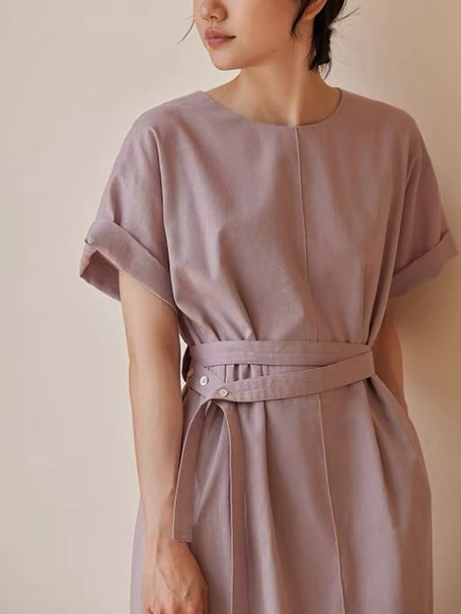 Harlan Linen Cotton Blend Waist Tie Dress