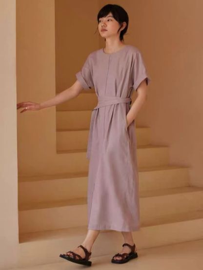Harlan Linen Cotton Blend Waist Tie Dress
