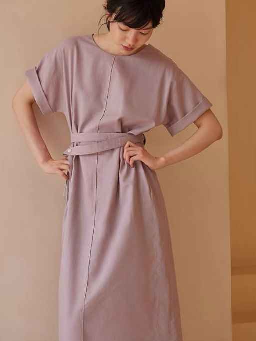Harlan Linen Cotton Blend Waist Tie Dress