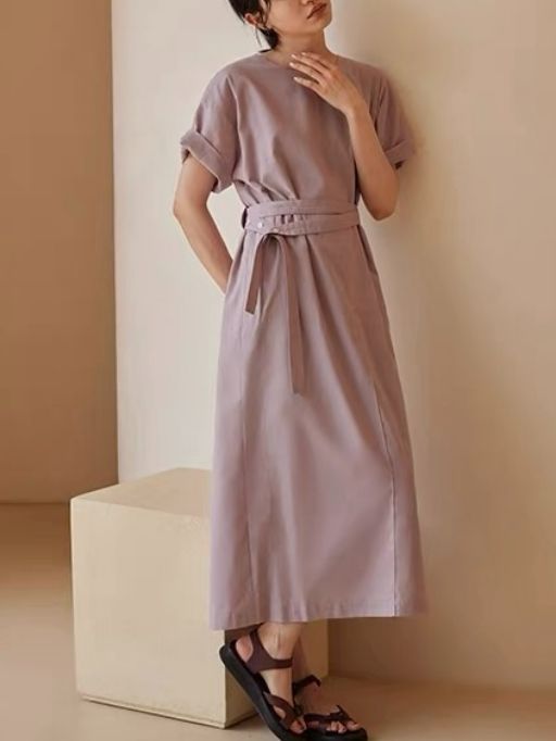 Harlan Linen Cotton Blend Waist Tie Dress