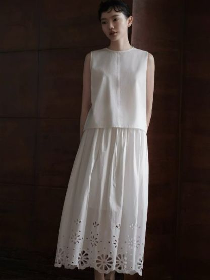 Halle Sleeveless Back Detailed Top & Crochet Skirt Set 