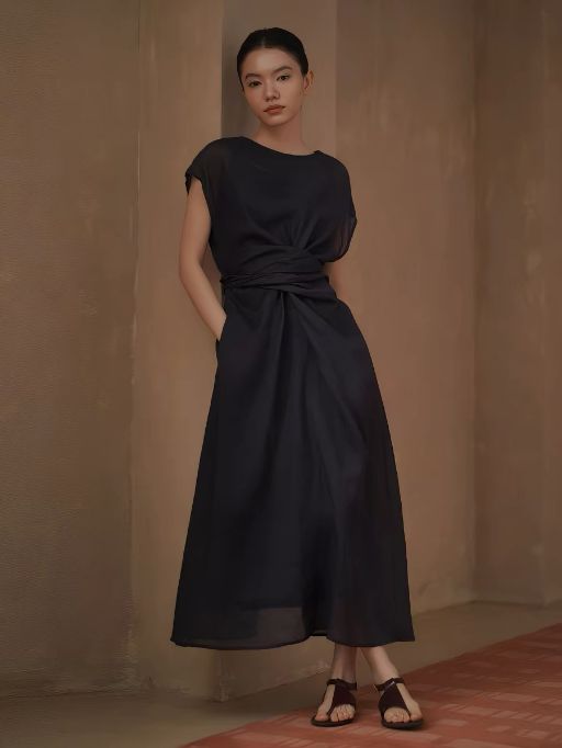 Hollis Waist Knot Ramie Linen Dress
