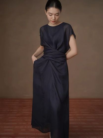 Hollis Waist Knot Ramie Linen Dress