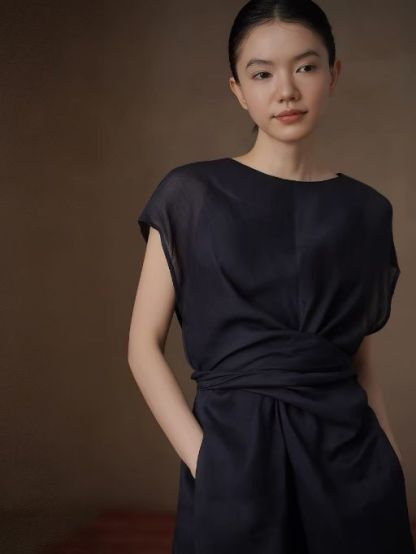 Hollis Waist Knot Ramie Linen Dress