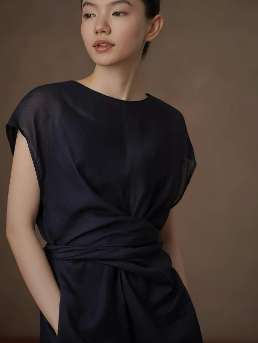 Hollis Waist Knot Ramie Linen Dress