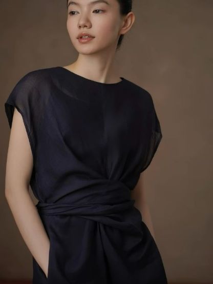 Hollis Waist Knot Ramie Linen Dress