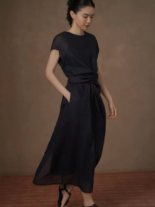 Hollis Waist Knot Ramie Linen Dress