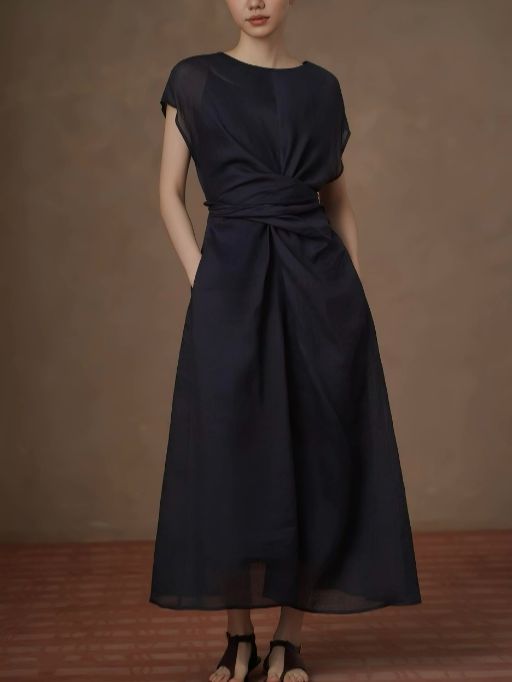Hollis Waist Knot Ramie Linen Dress