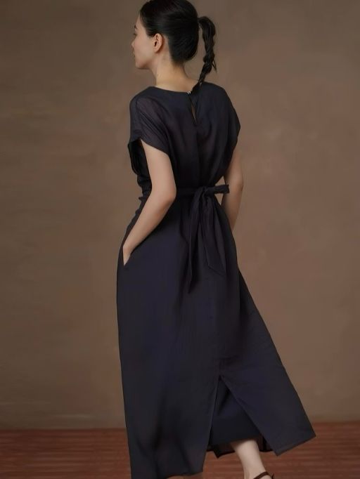Hollis Waist Knot Ramie Linen Dress