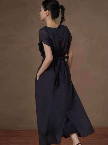 Hollis Waist Knot Ramie Linen Dress