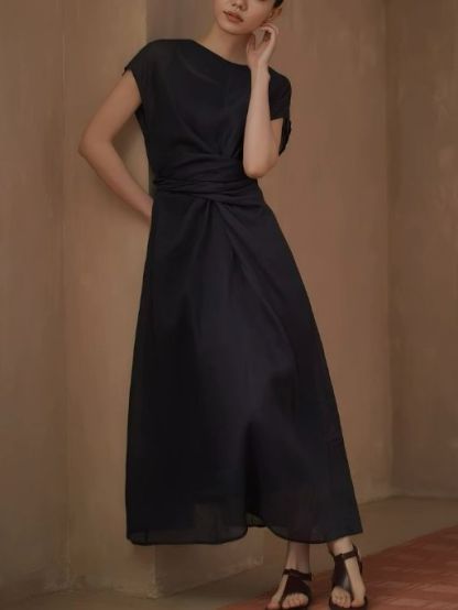 Hollis Waist Knot Ramie Linen Dress
