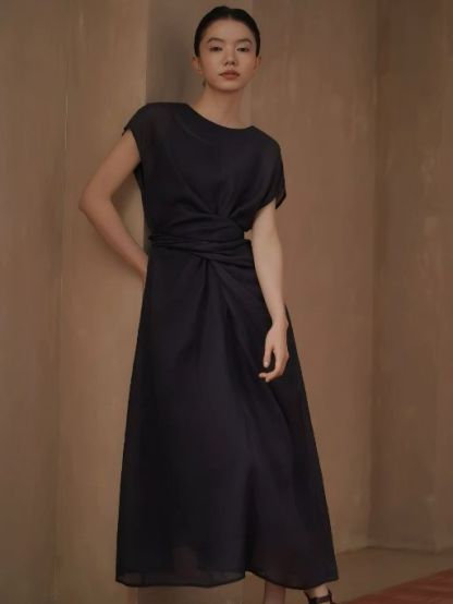 Hollis Waist Knot Ramie Linen Dress