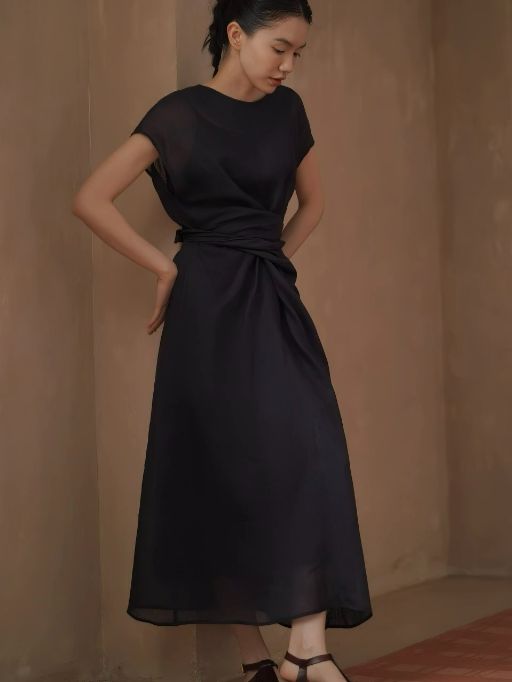 Hollis Waist Knot Ramie Linen Dress