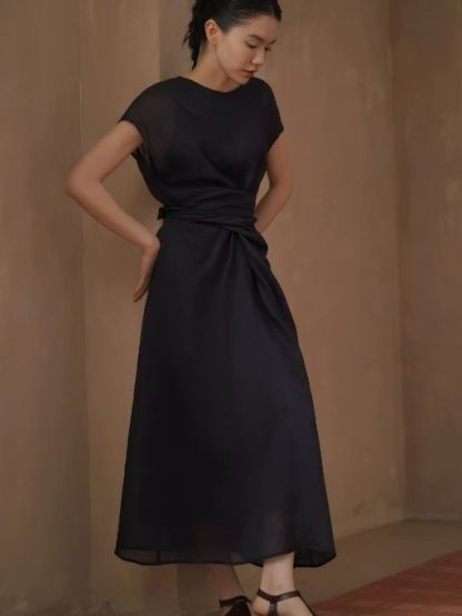 Hollis Waist Knot Ramie Linen Dress