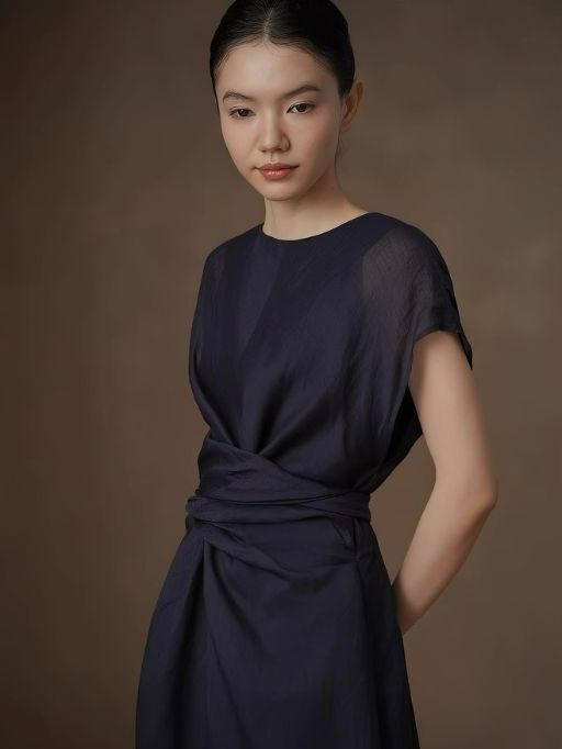 Hollis Waist Knot Ramie Linen Dress