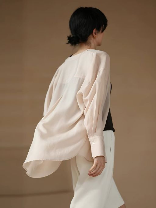 Hanna Asymmetric Button Stand Collar Linen Shirt