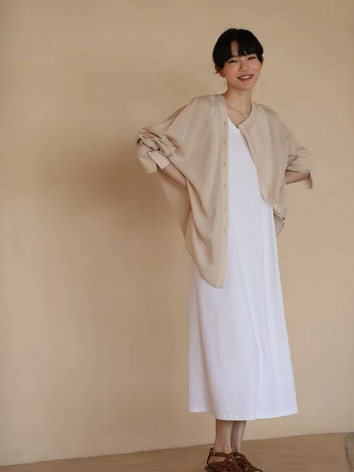 Hanna Asymmetric Button Stand Collar Linen Shirt