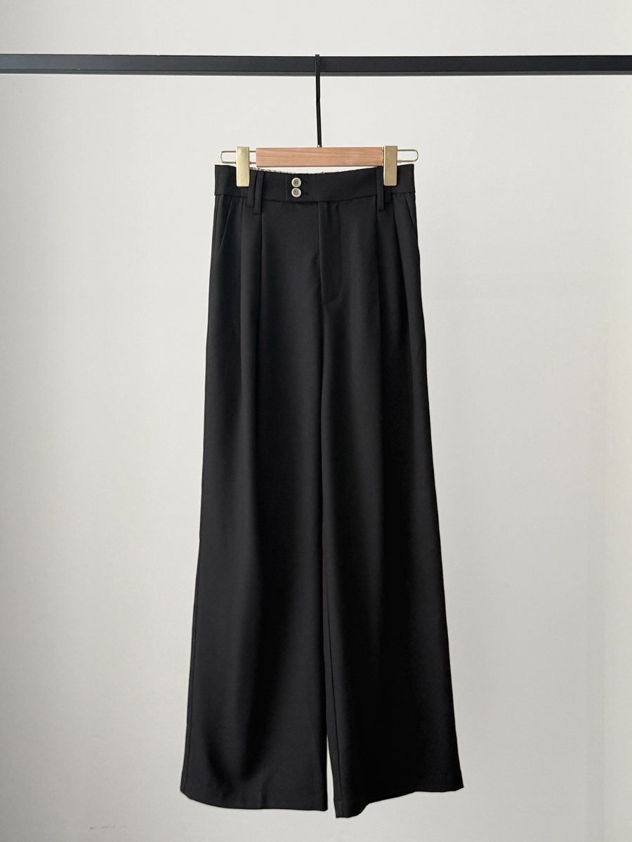 Shantae Double Button High Waist Wide Leg Pants-The Black Bow
