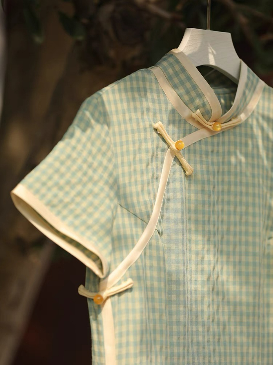 Ya Ge Checked Cheongsam-The Black Bow-