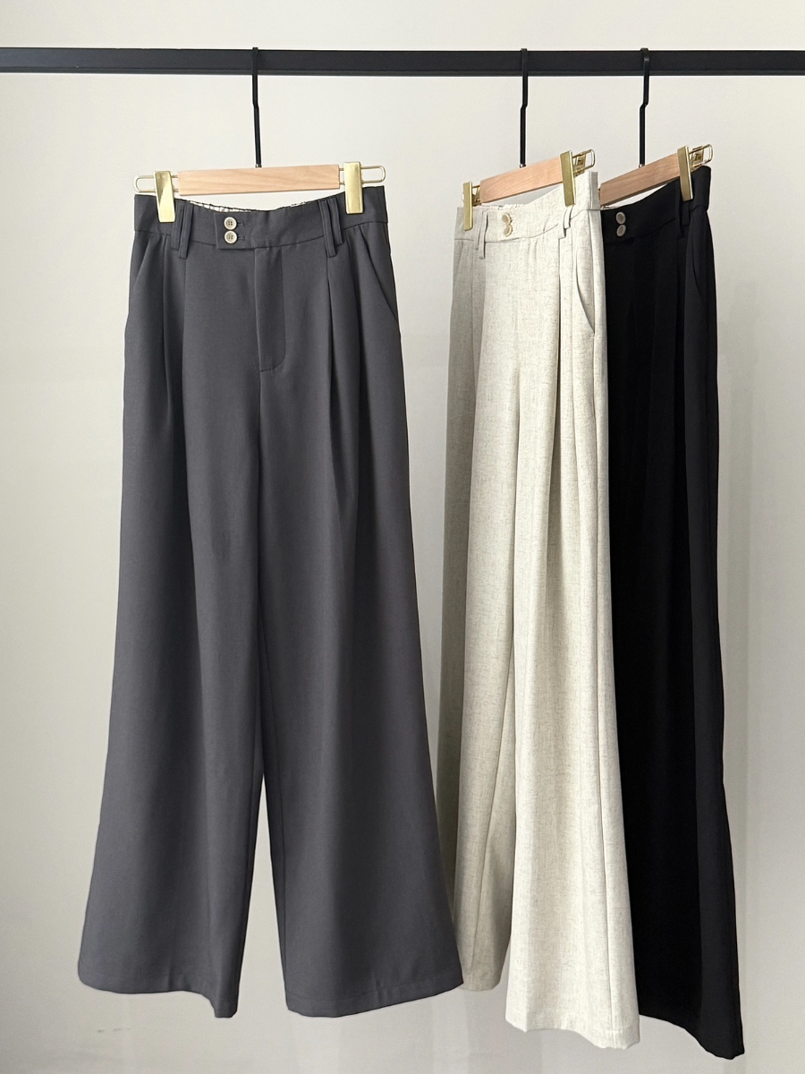 Shantae Double Button High Waist Wide Leg Pants-The Black Bow