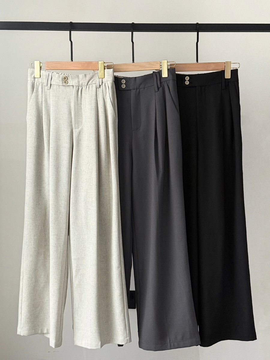 Shantae Double Button High Waist Wide Leg Pants-The Black Bow