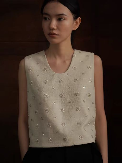 Honey Sleeveless Beaded Blouse