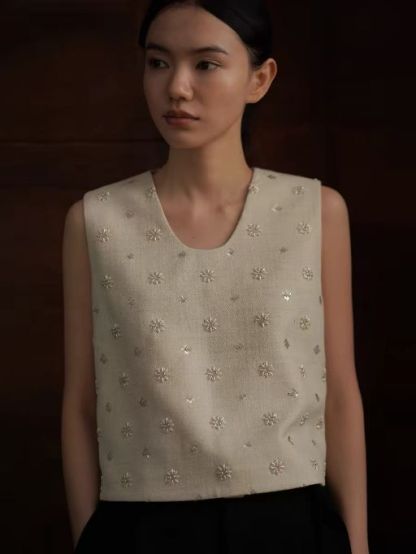 Honey Sleeveless Beaded Blouse