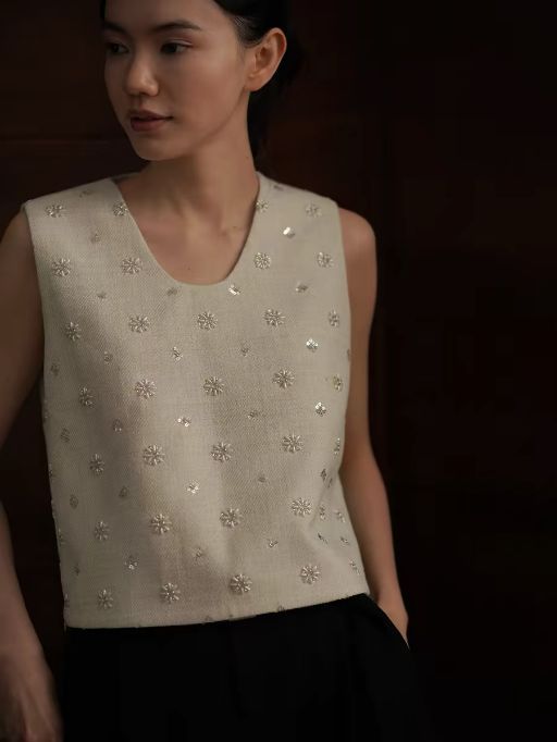 Honey Sleeveless Beaded Blouse