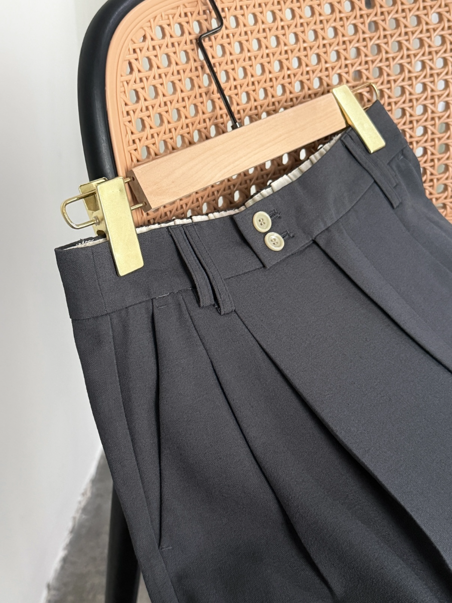 Shantae Double Button High Waist Wide Leg Pants-The Black Bow