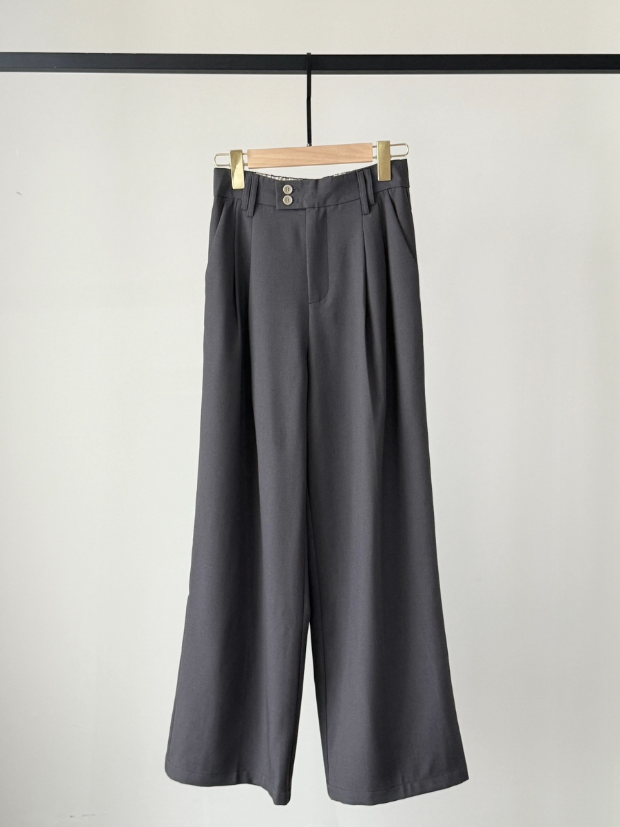Shantae Double Button High Waist Wide Leg Pants-The Black Bow