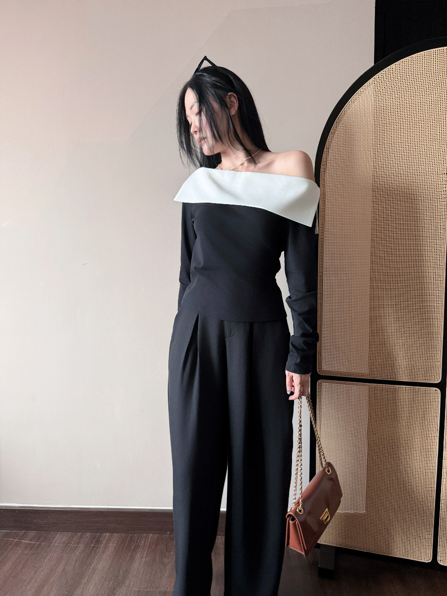 Audrey French Classic One Shoulder Top