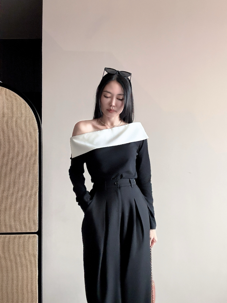 Audrey French Classic One Shoulder Top