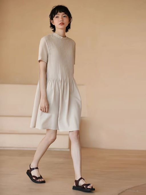 Hadlee Round Collar Pleated Babydoll Dress