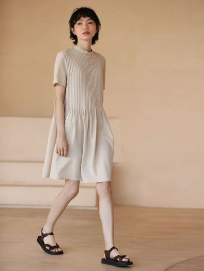 Hadlee Round Collar Pleated Babydoll Dress