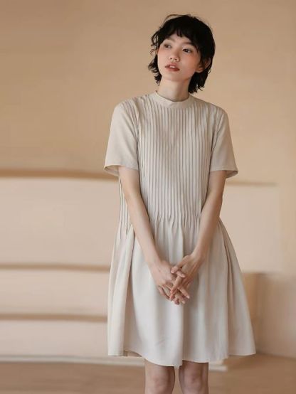 Hadlee Round Collar Pleated Babydoll Dress
