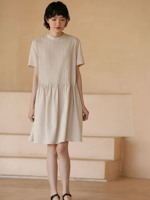 Hadlee Round Collar Pleated Babydoll Dress