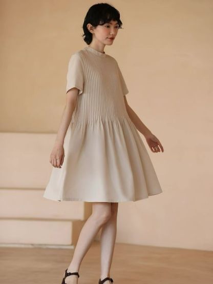 Hadlee Round Collar Pleated Babydoll Dress
