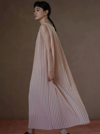 Heather V-Collar Pleated Flowy Dress